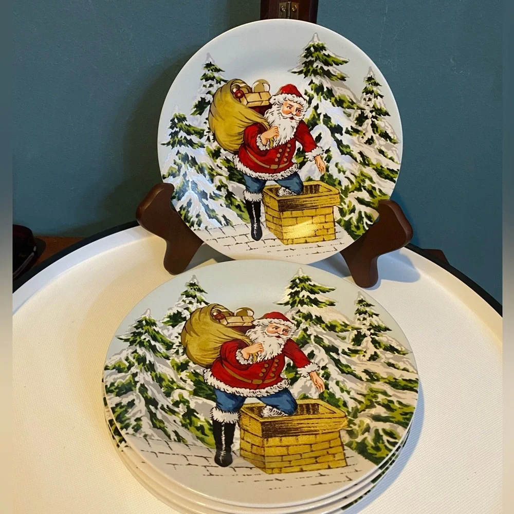 SET of 4 Williams Sonoma Santa Vintage Holiday Christmas Appetizer 6-3/4” PLATE